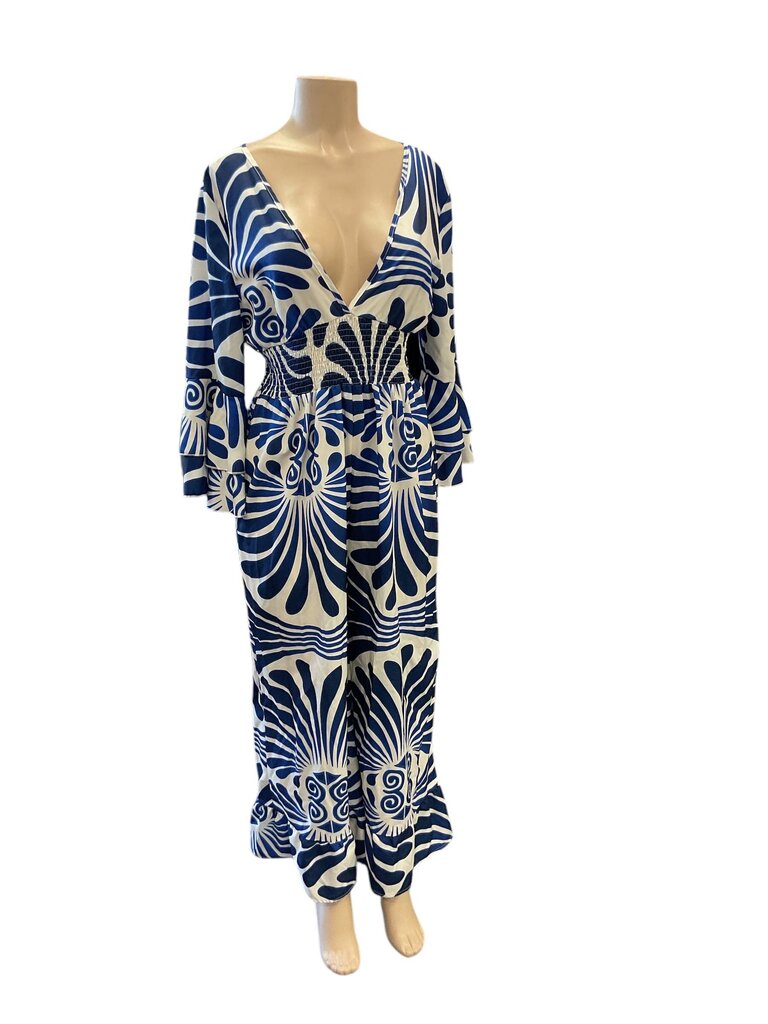 MOW blue and white flare arm and leg bodysuit