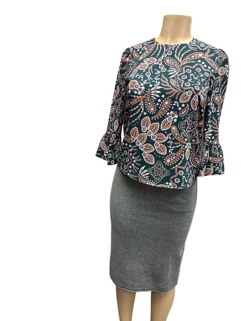 Cooper and Ella Green Printed Blouse (XXS)