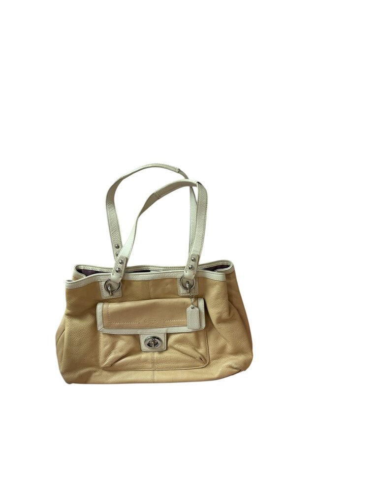 Coach tan ad white outlined shoulder bag