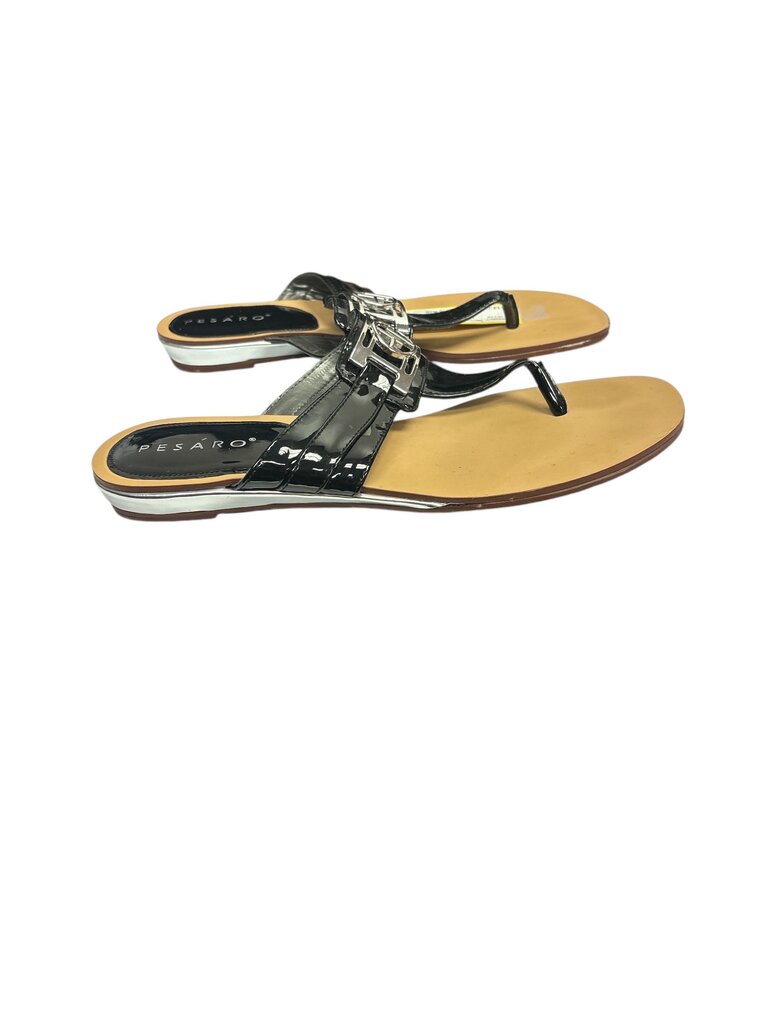 Pesaro Black Patent Flip Flops (8.5)