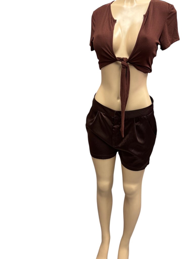 Paxton Brown Tie Cropped Top (Large)