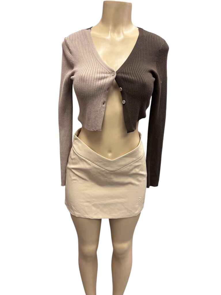 Garage brown color block button crop top