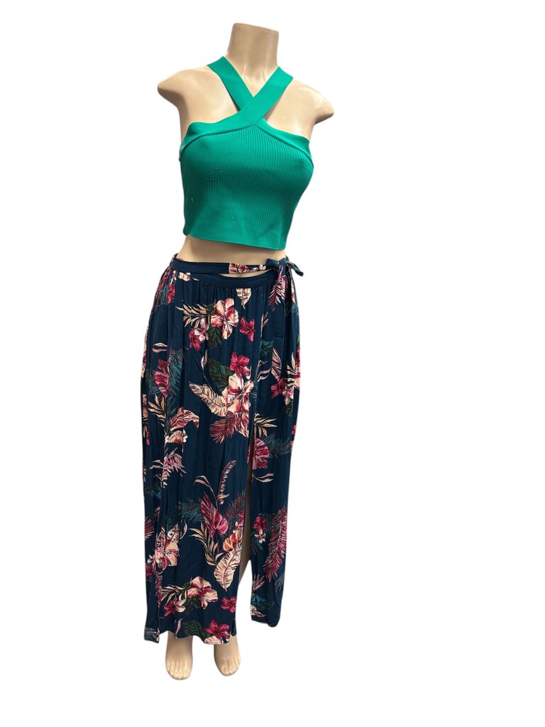 Patrons of Peace Green Floral Wrap Skirt (Small)
