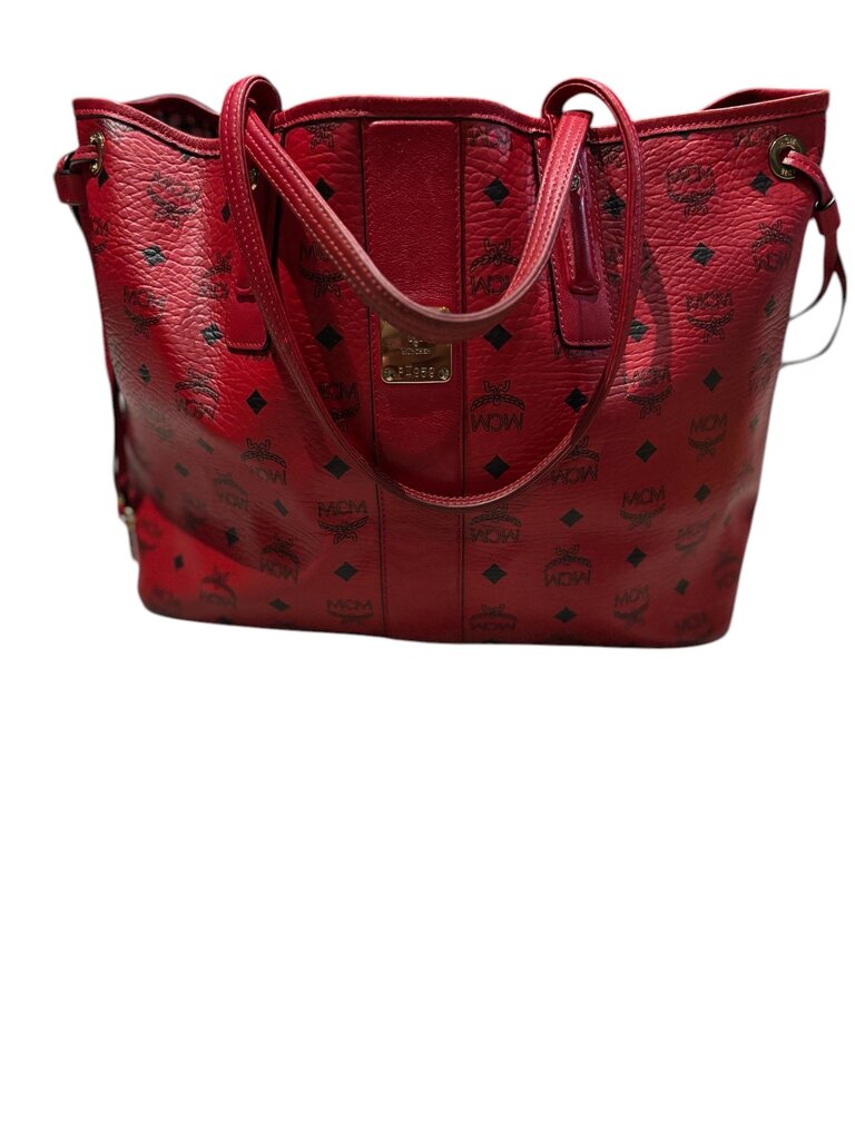 MCM Red Visetos Medium Liz Reversible Tote