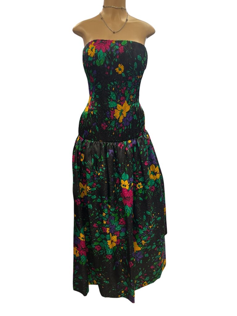 Saks off fifth avenue Black floral strapless gown