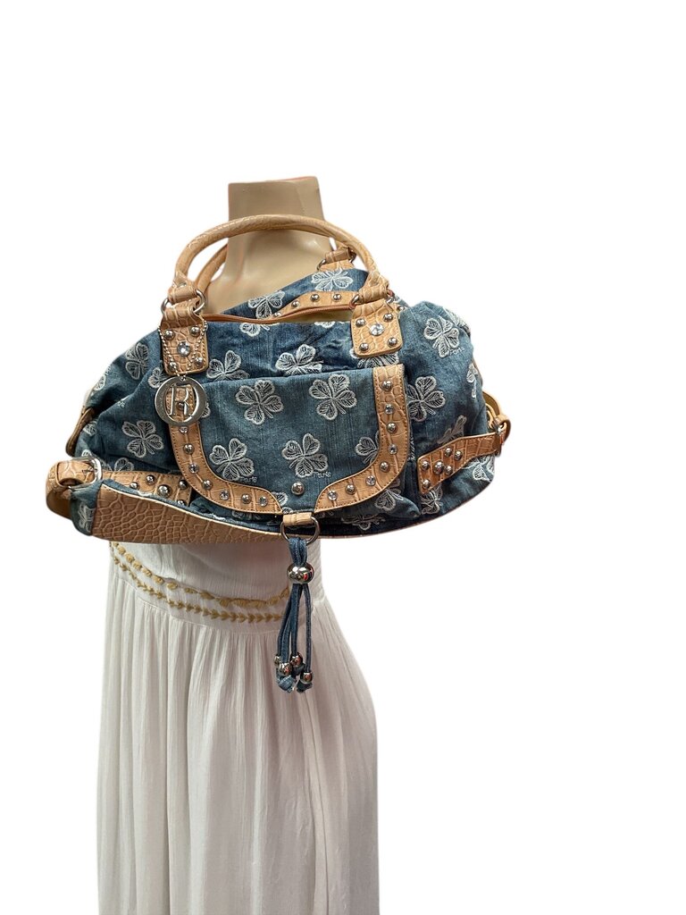 Demin floral print shoulder bag