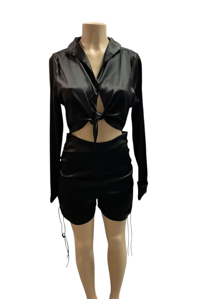 Akira open front tie black romper