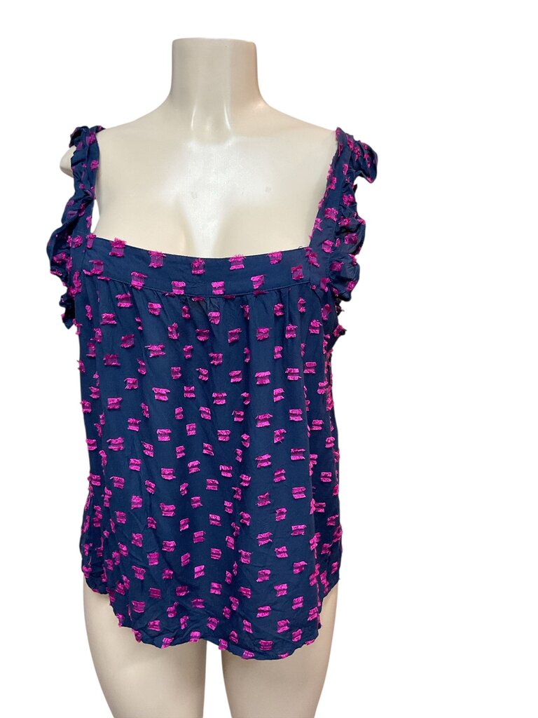 Loft (Large) Blue and Fuschia Capped Sleeve Blouse