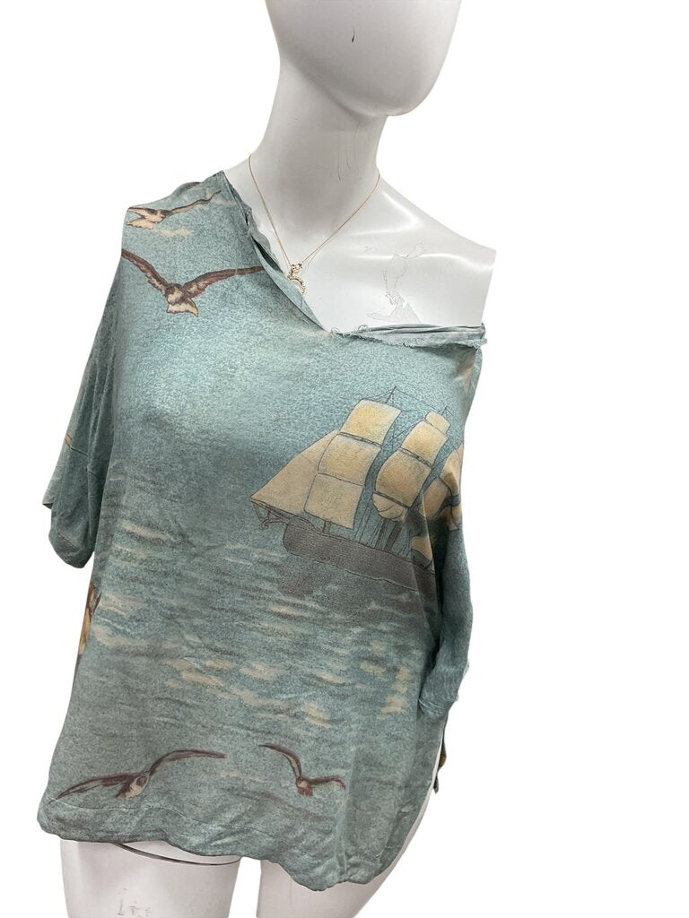 Market And sun graphic satin top