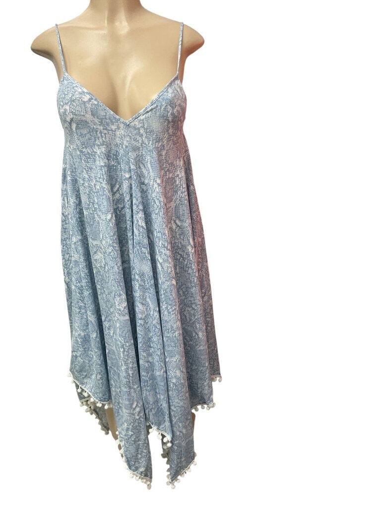 Goa blue patterned pom pom dress