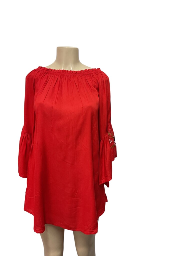 Feathers Red floral flare sleeve dress