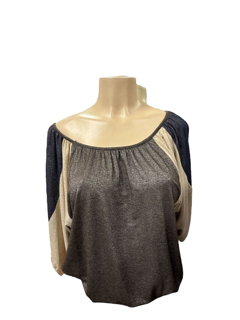 MOW brown/tan/blue off the shoulder top