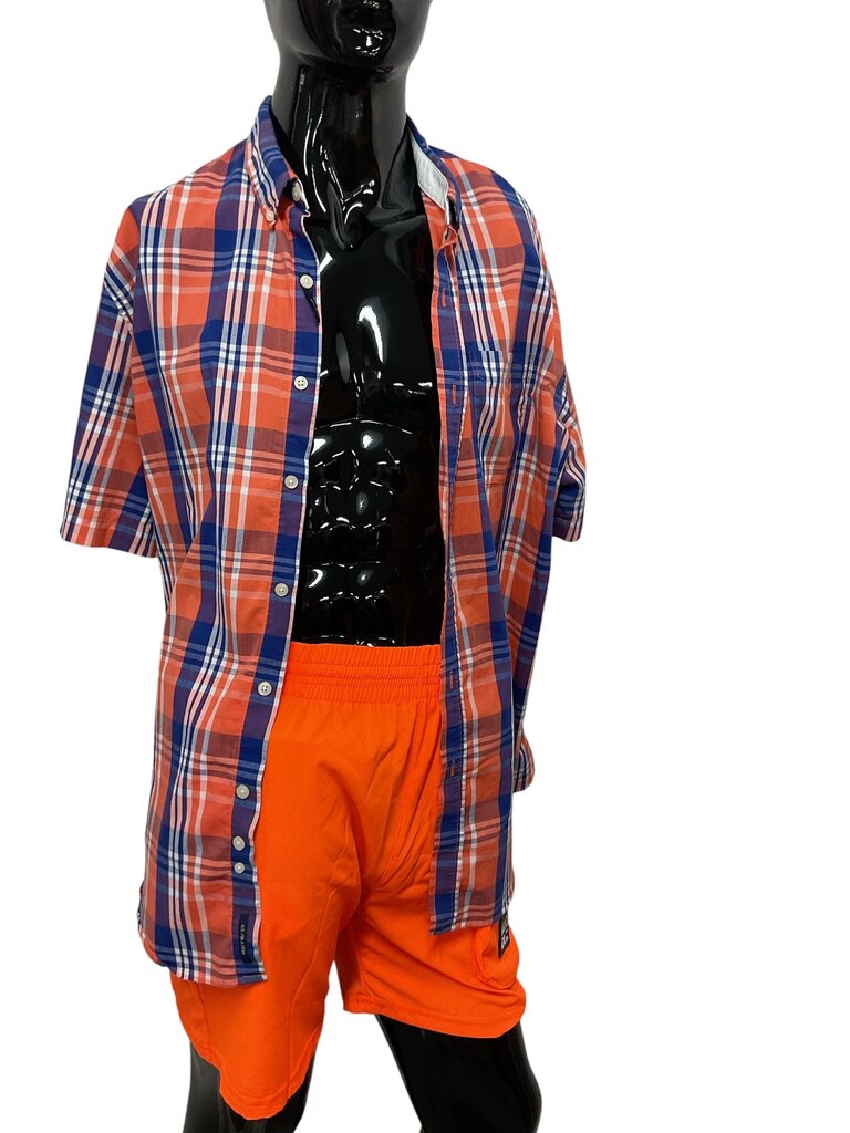 US (XXL) Orange/Blue Plaid Shirt