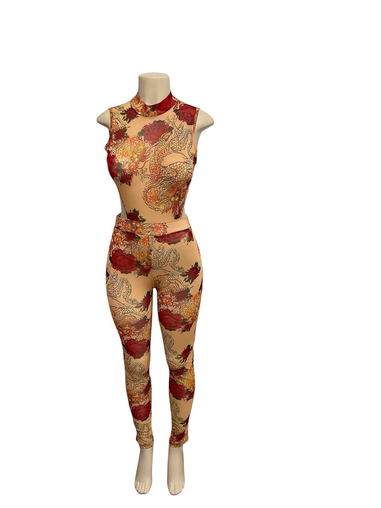 Fashionova (Small) Orange/Red Sheer Jumpsuit