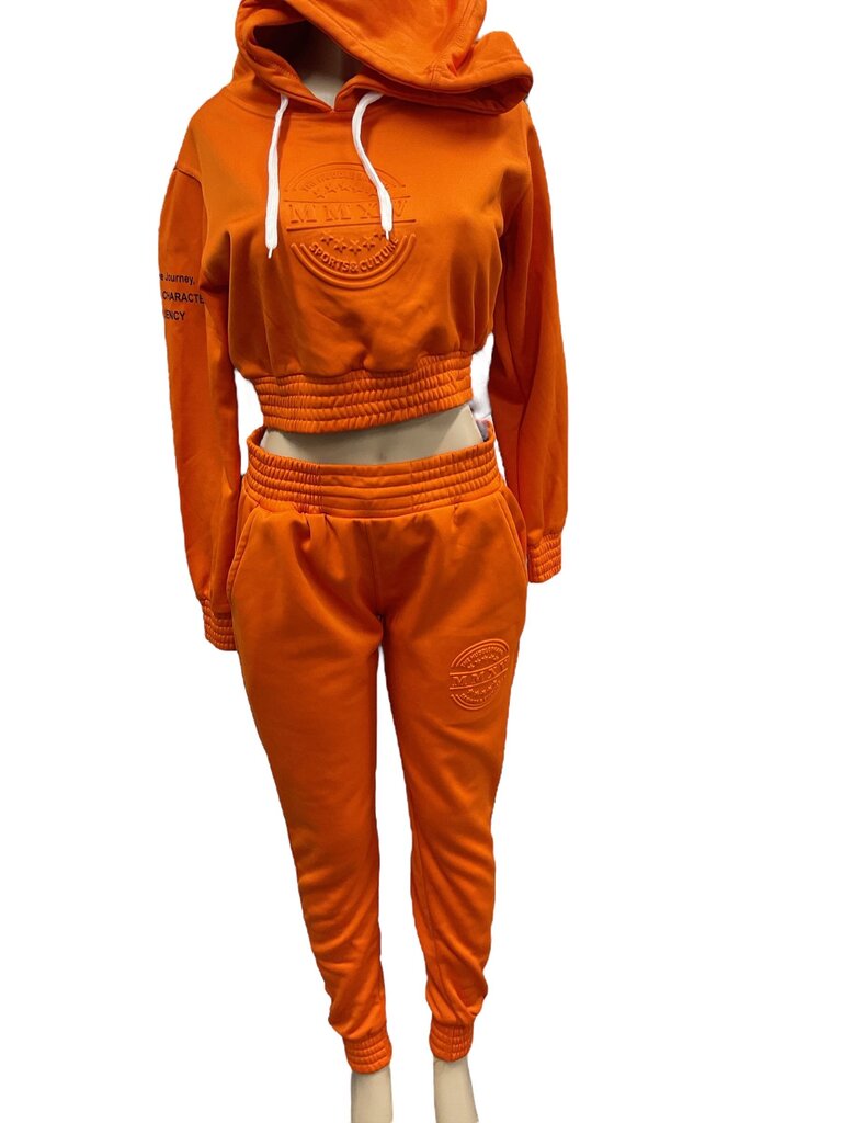 Huddle (Large) Orange Cropped Sweatshirt/Pants Combo