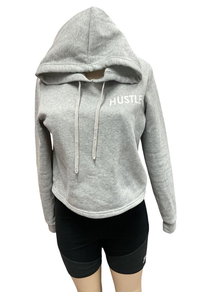 Hustle (Large) Grey Hoodie Waist Length