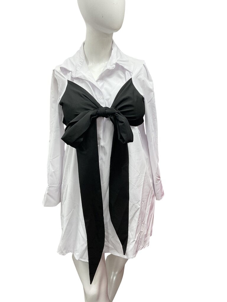 MOW white and black tie front dress