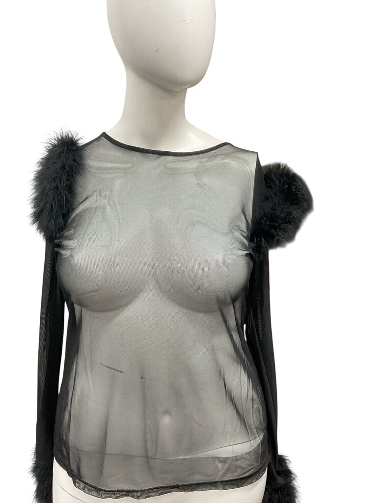 MOW black mesh feather top