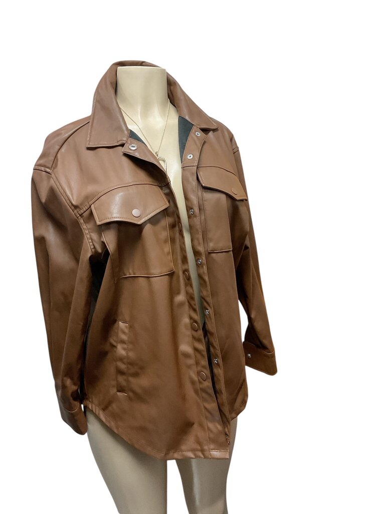 Wild Fable (Small) Brown Faux Leather Shirt Jacket