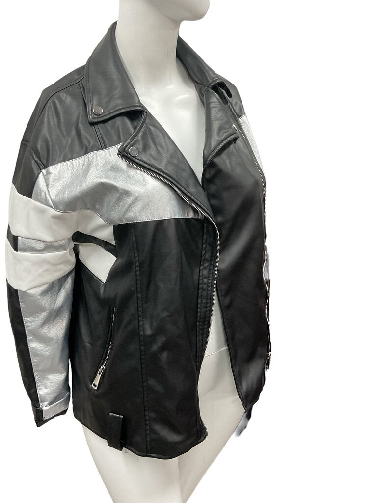 Akira (Small) Silver/Black Moto Jacket