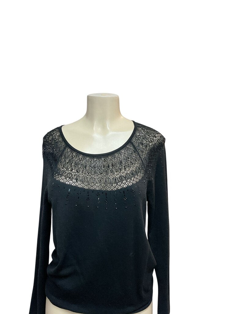 WH/BL Market (MED) Black Knit Sweater w/Rhinestones