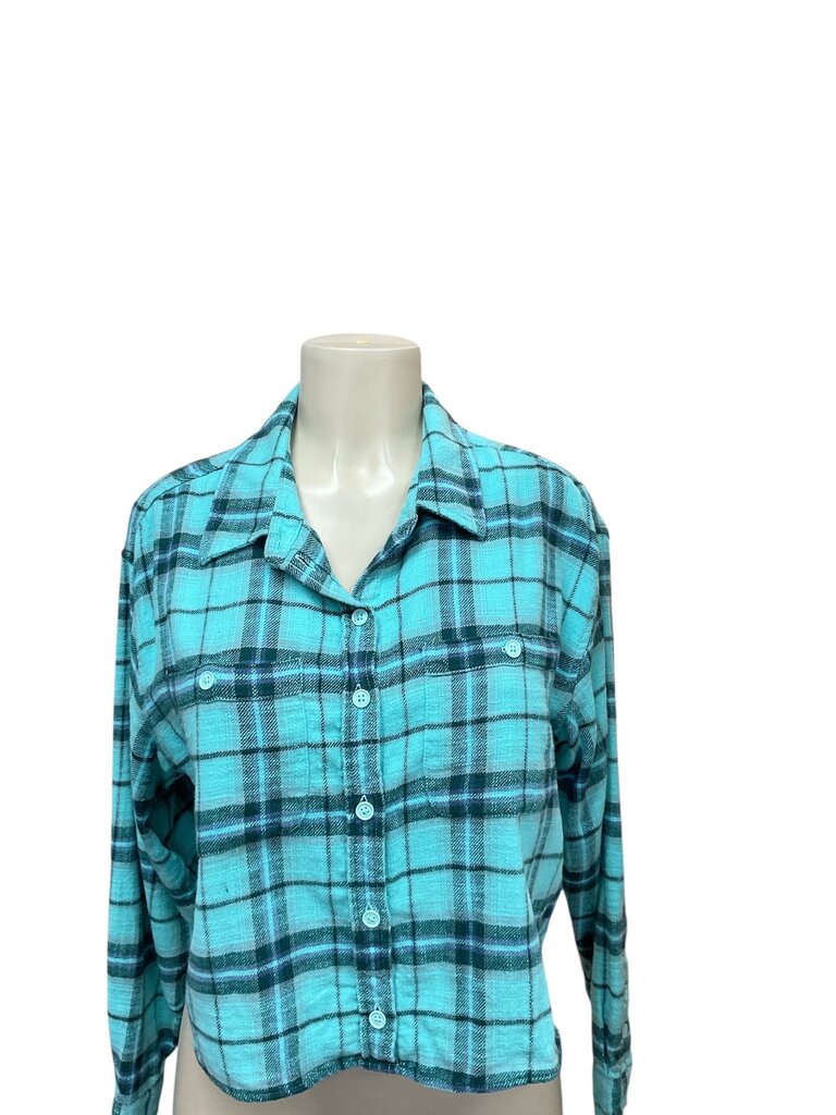 AEO (Small) Blue Short Plaid Blouse
