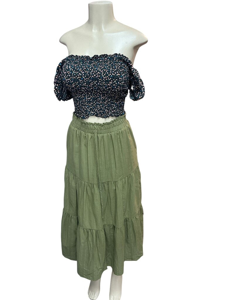 Cider (Med) Green Ruffled Long Skirt