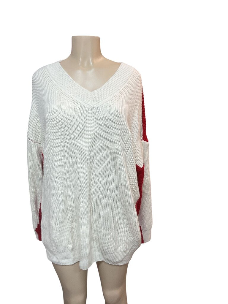 Forever 21 (Large) Red/Cream Oversized Sweater