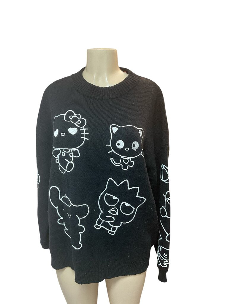 Hello (Small) Kitty and Friends Oversized Black Sweater