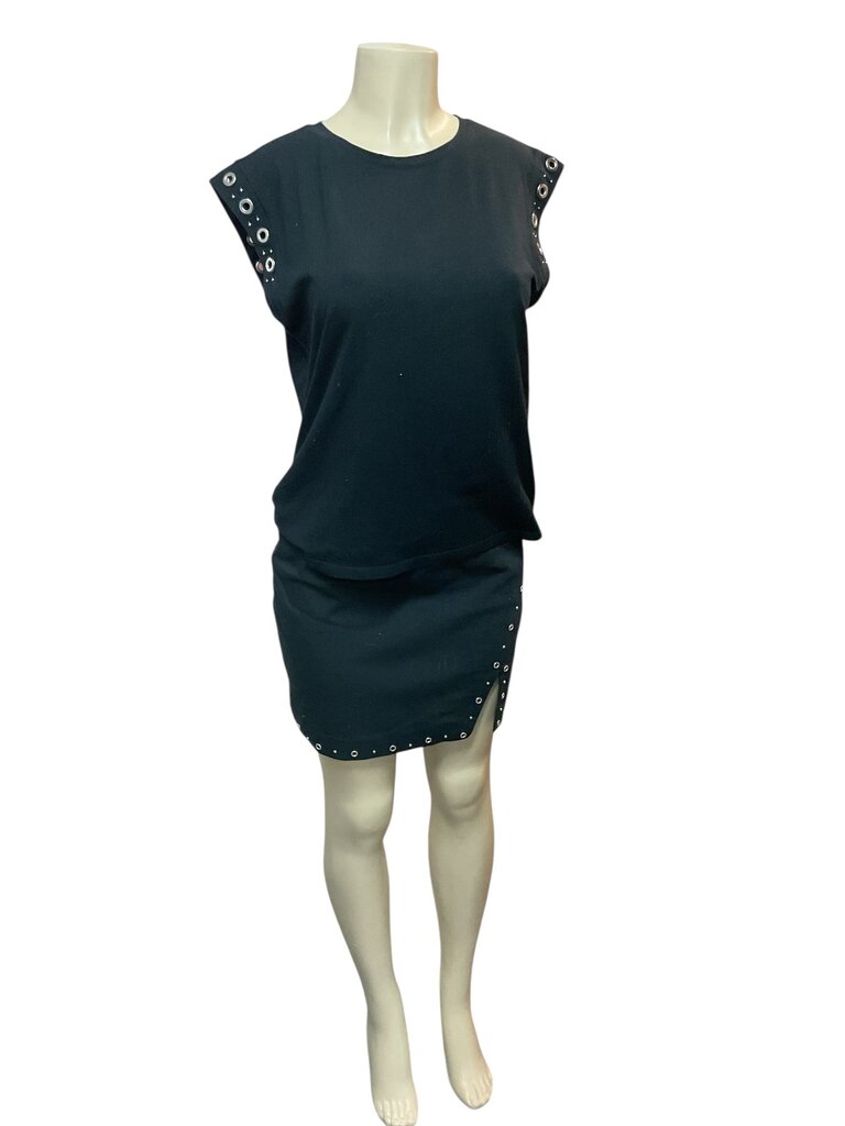 Bar III (Med) Black Two Piece Skirt and Blouse set w/ Silver Rings