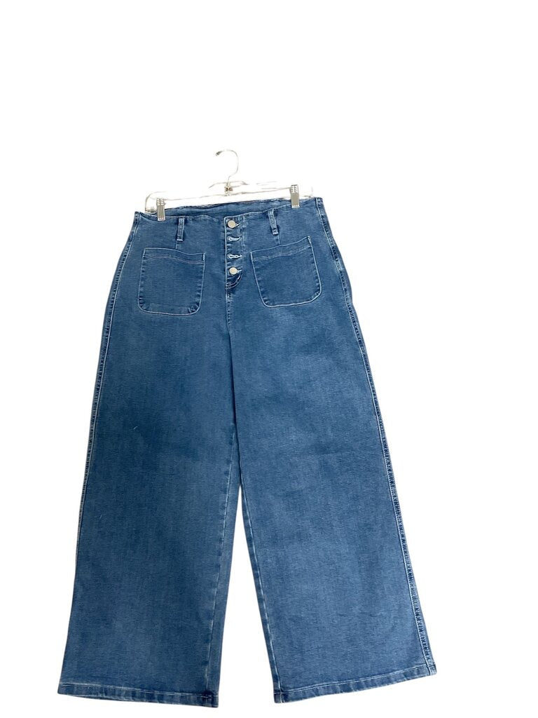 MOW medium wash flare high waisted jeans