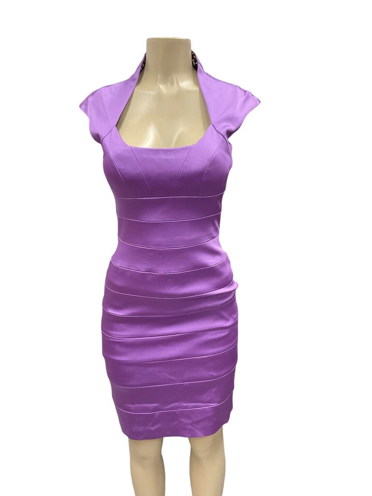 Jax (4) Purple Satin Deep Plunge Fitted Dress