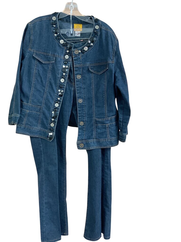 Ruby red Denim 2 piece black Jewl pants suit