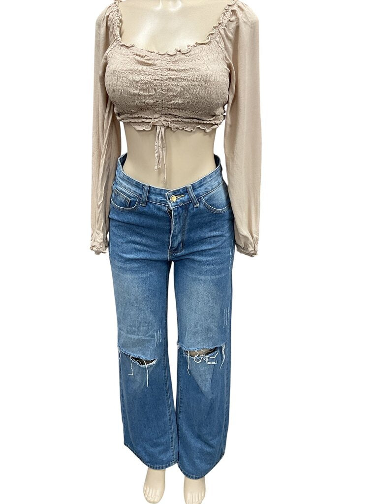 Japna (Med) Tan Shrug Cropped Blouse