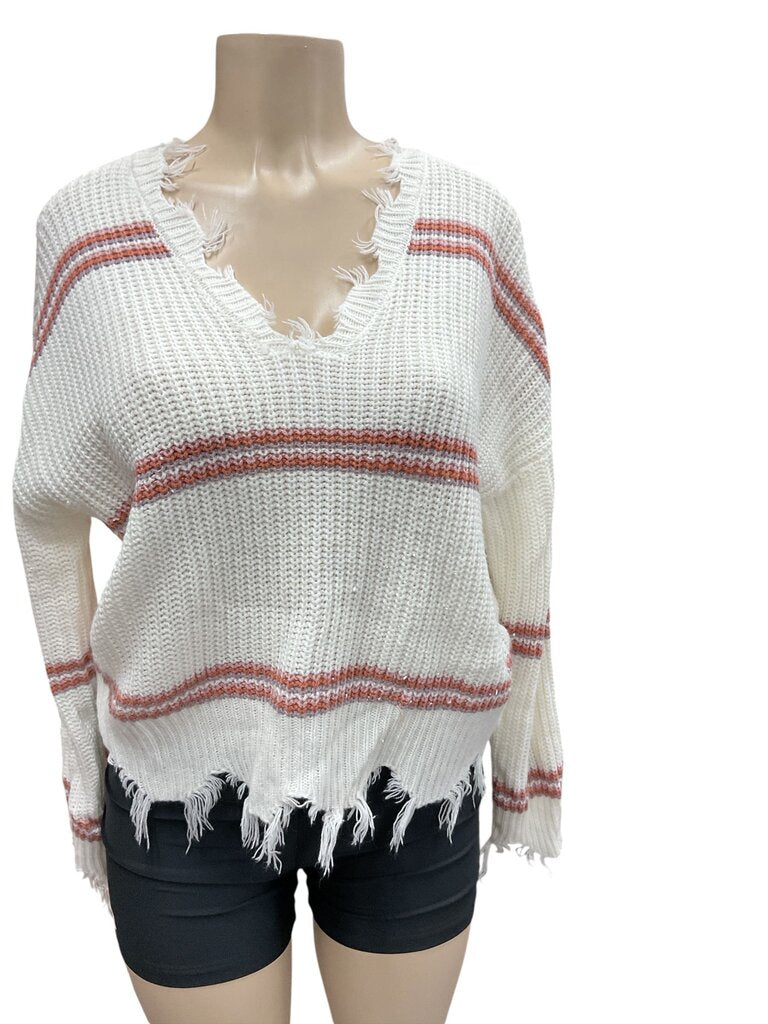 No (Med) Comment White Fringe Sweater
