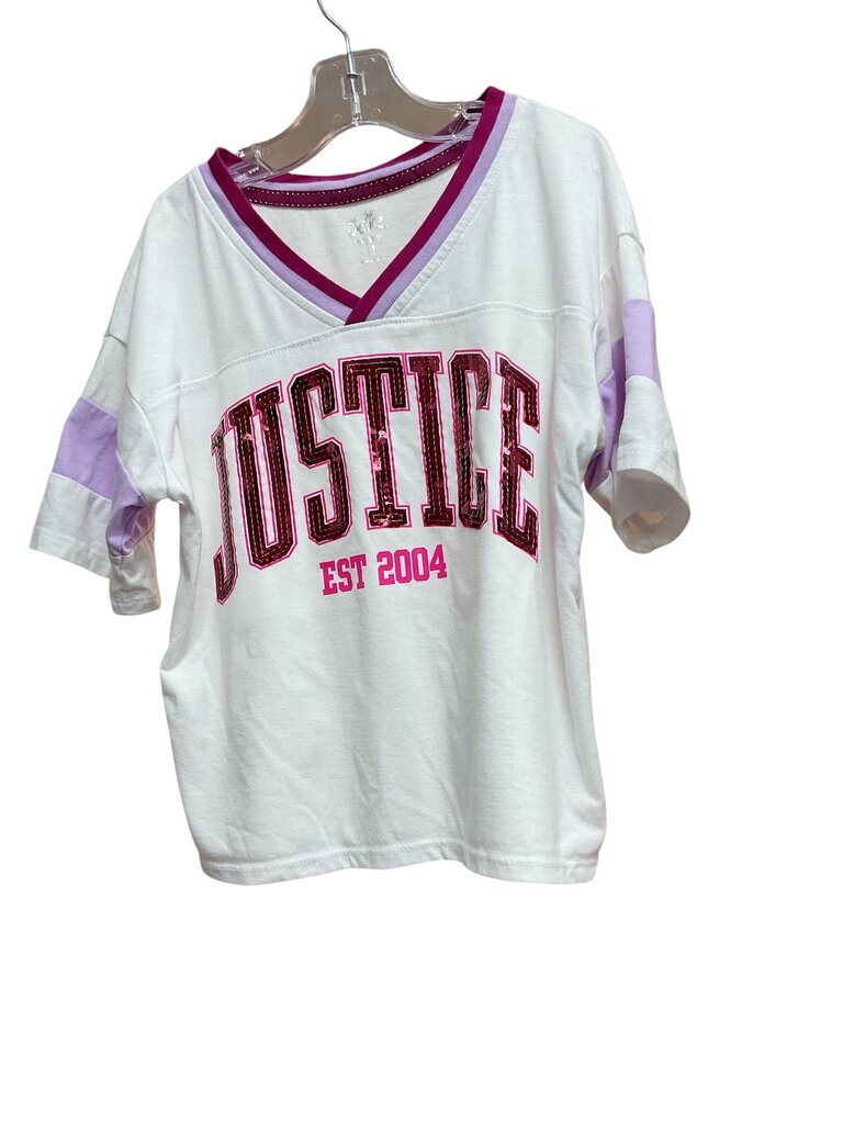 Justice (Med) White est 2004 Cropped Sequin Tee