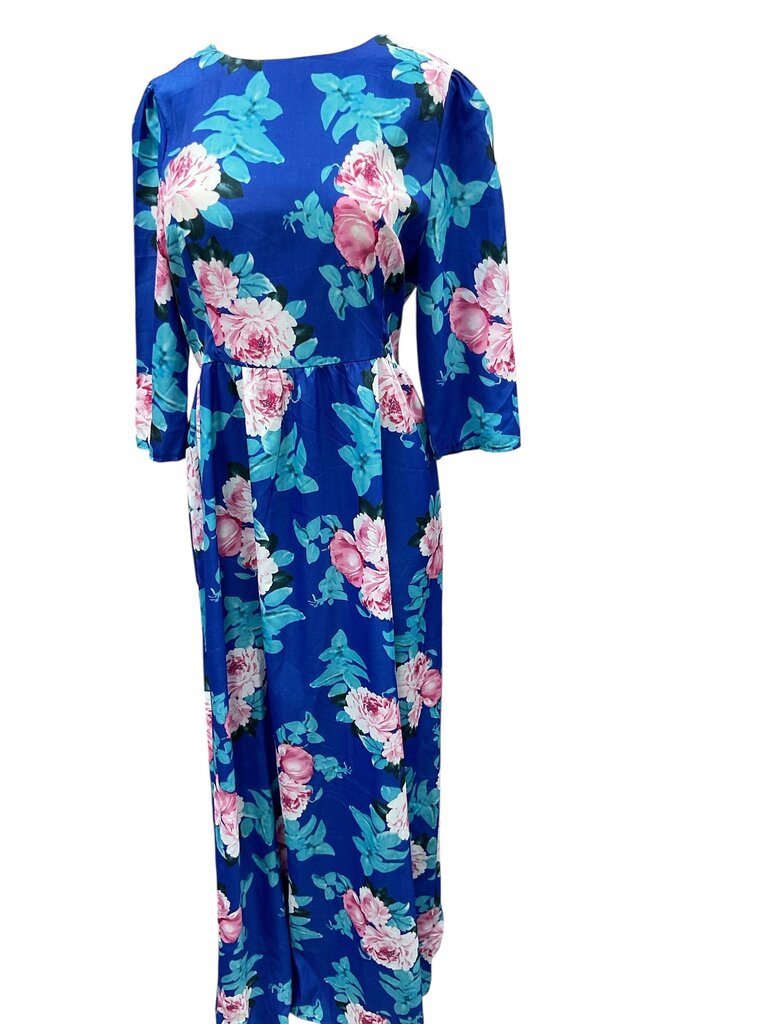 Blue (XL) Floral Long 3/4 Sleeve Dress