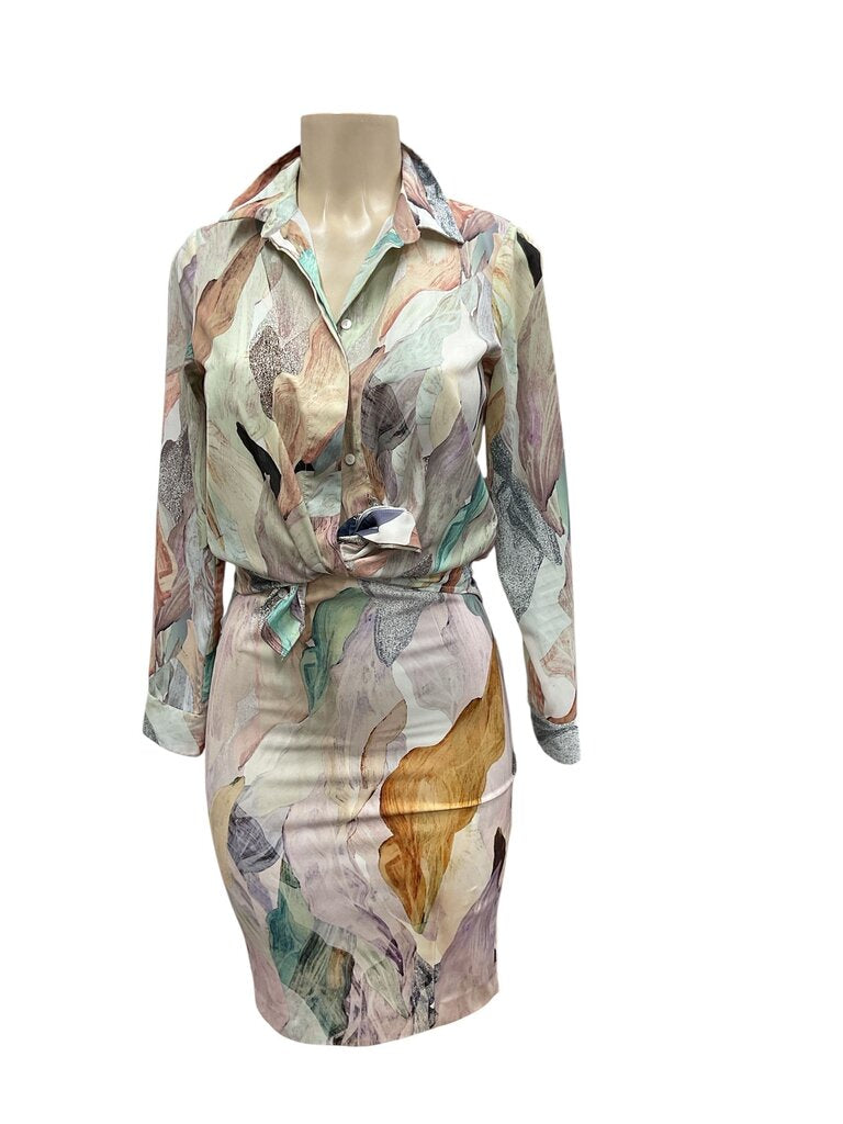 H & M (4) Two Piece Pink/Green/White L/S Skirt Set