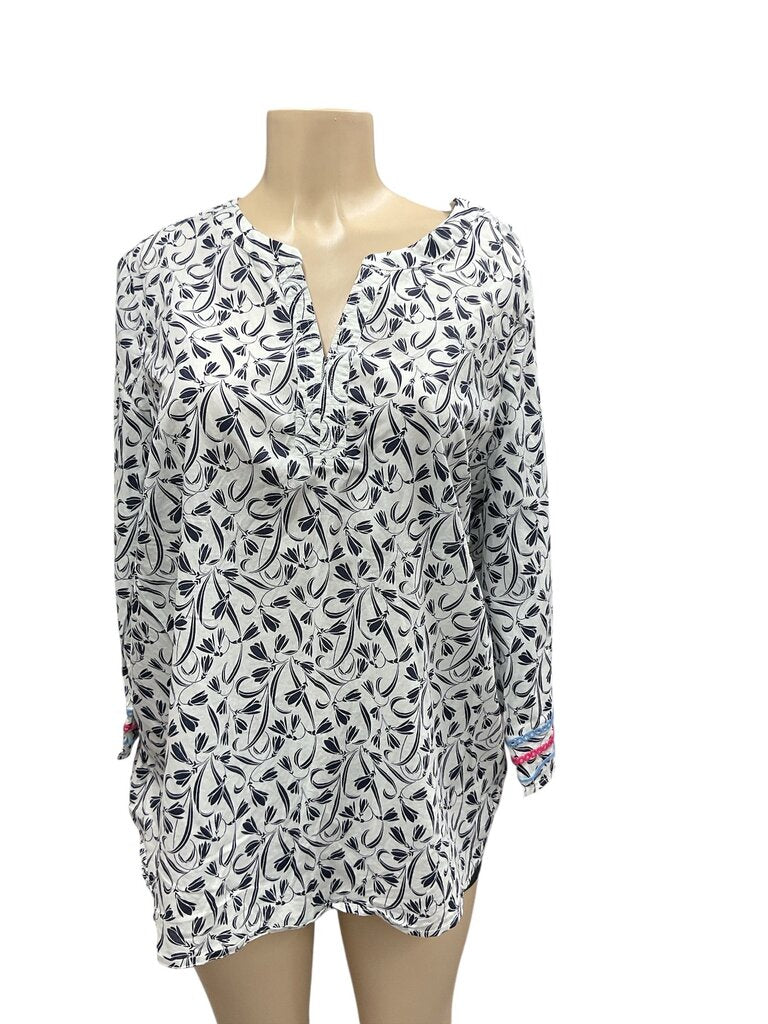 Talbots (2X) Blue/White L/S Blouse
