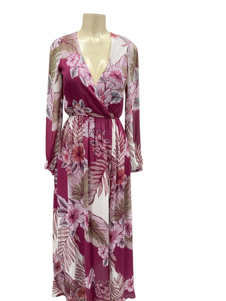Lulus floral pink mesh dress with side slit