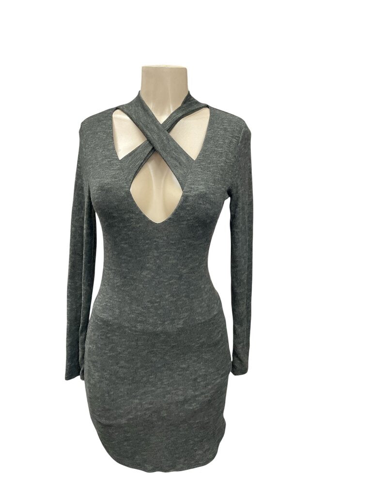 Fashionova (Med) Green Keyhole Mini Dress L/S