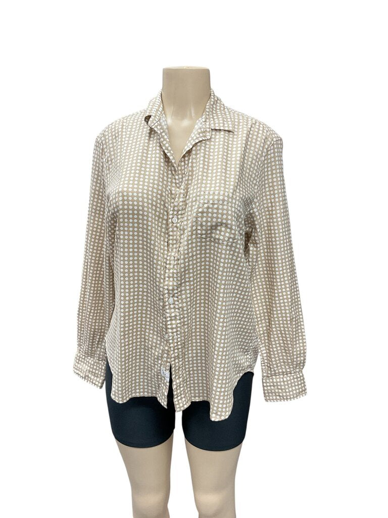 Frank (Med) and Eileen EST 1947 Tan/White Polka Dot Blouse