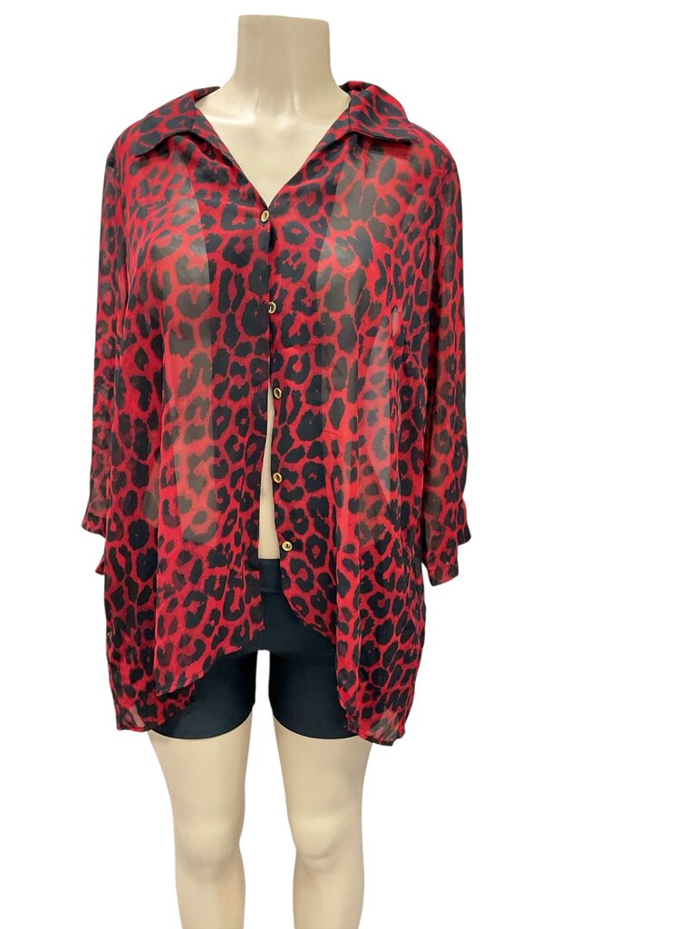 Red/Black (XL) Sheer Blouse