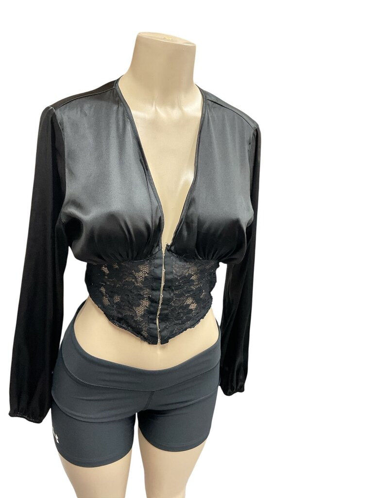 Akira Black satin corset top with lace