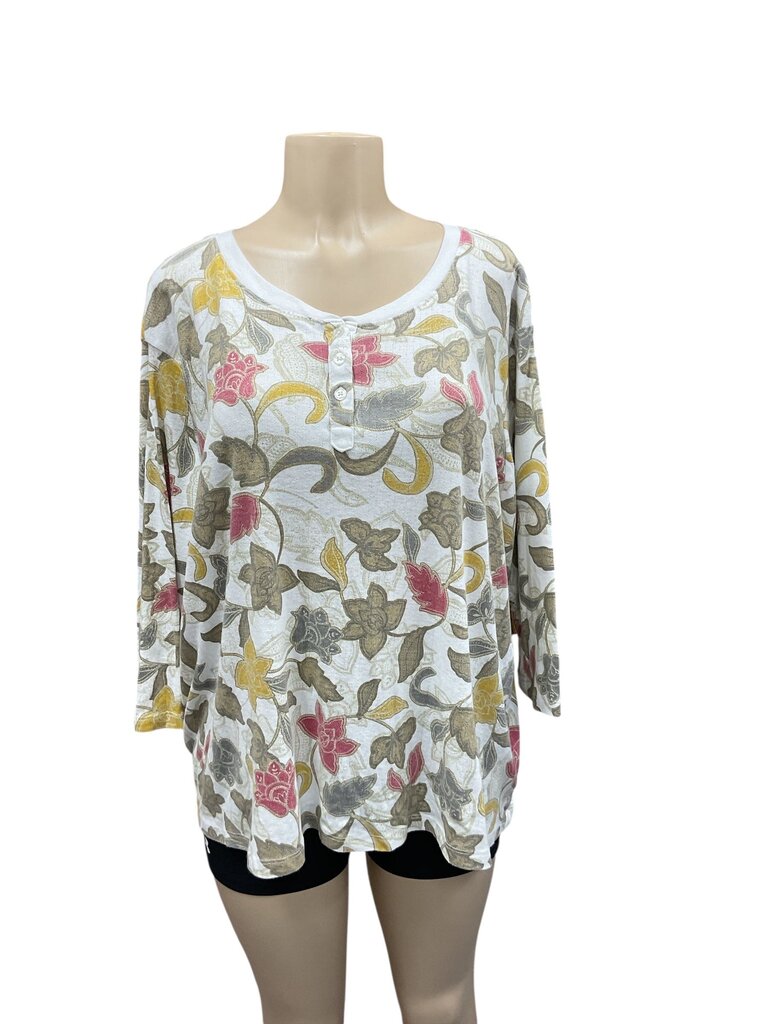 Basic Editions (3X) Tan Floral Print Tee
