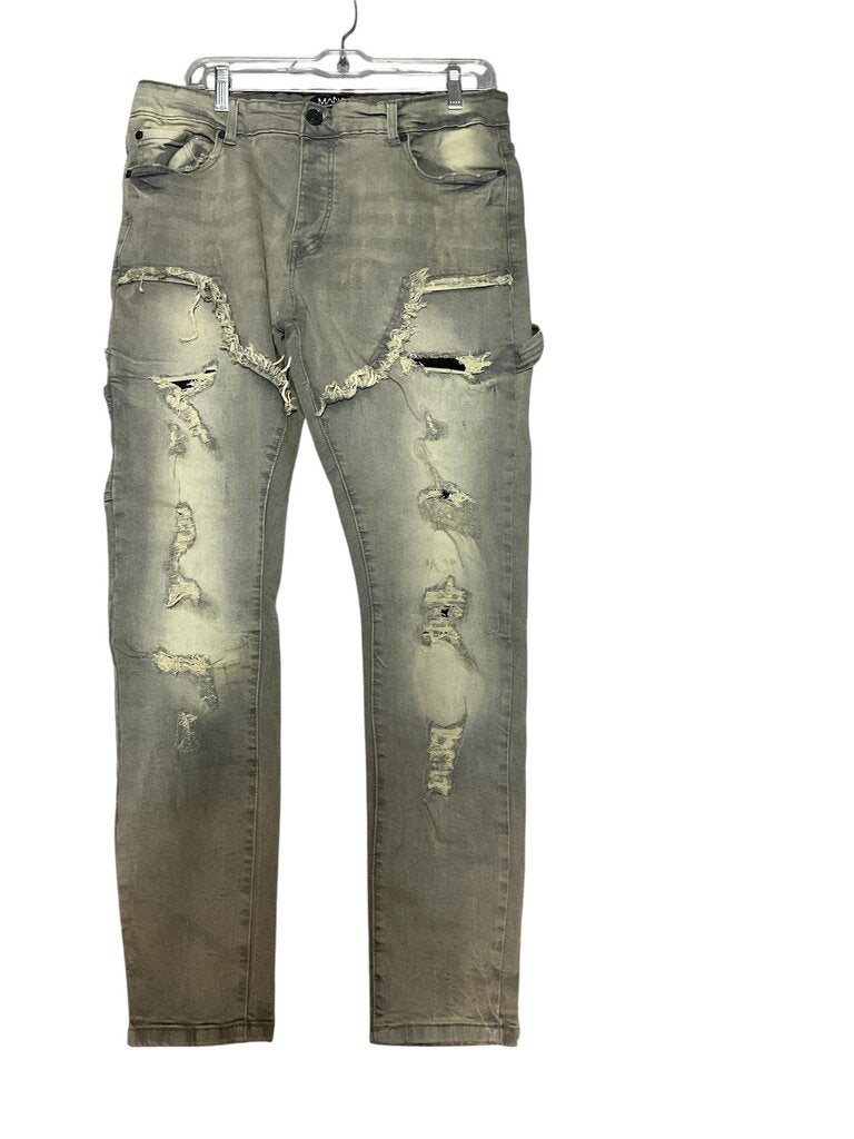 Man (34) Green Rugged Denim Jeans