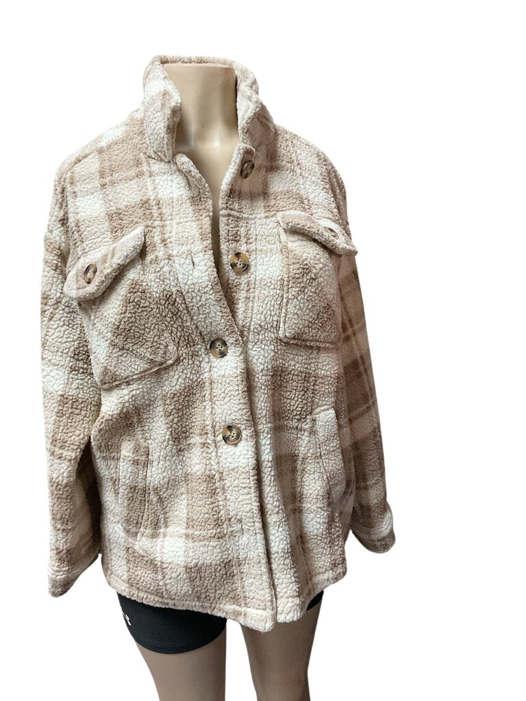 Love tree brown and white checker sherpa jacket