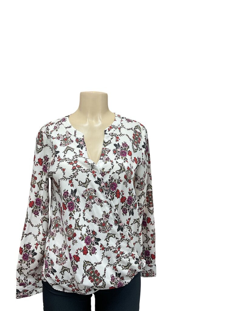 Ann (Small) Taylor White Floral Blouse