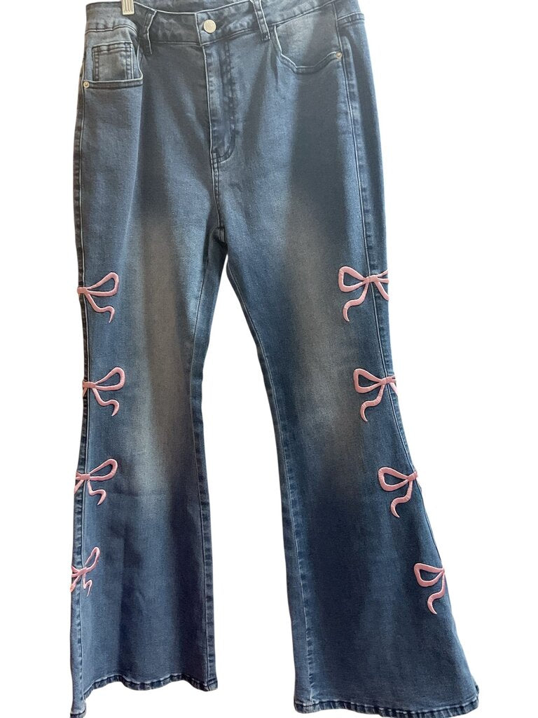 Gilipur (XL) Pink Bow Wide Leg Jeans