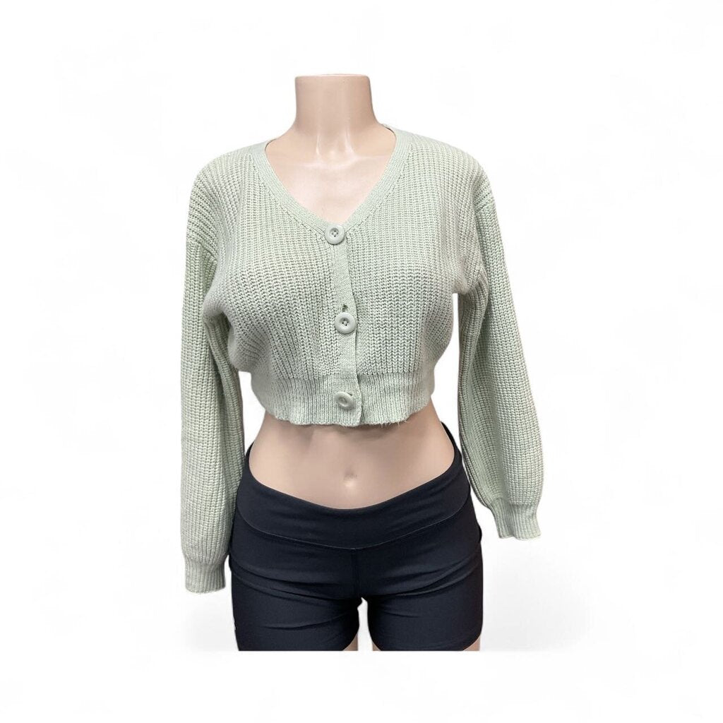 Green (XS) Short Knit Cardigan Sweater